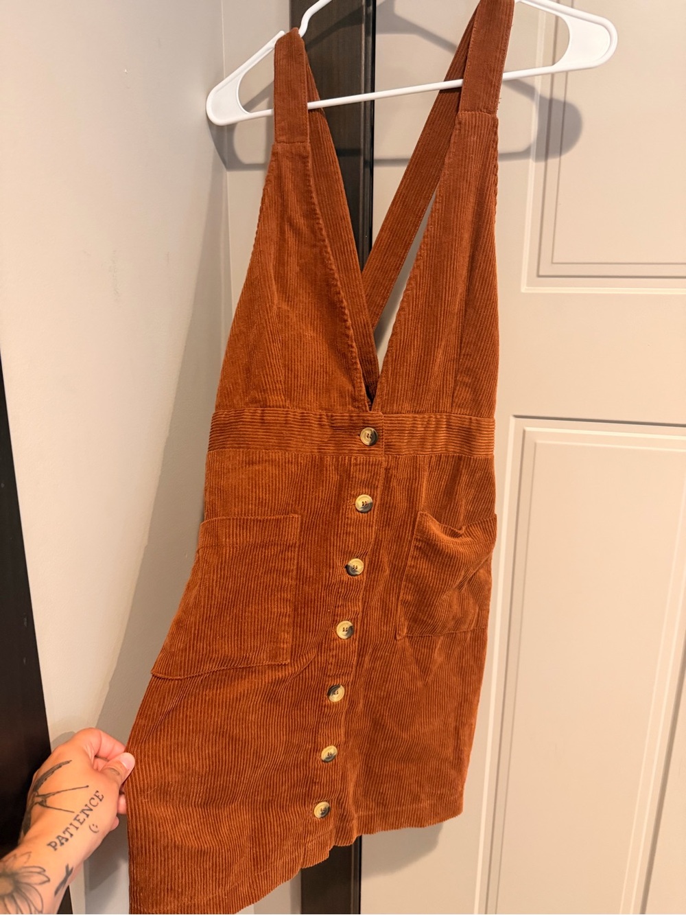 Indigo Rein Corduroy Pinafore in Burnt Orange